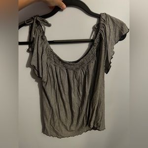 Black and Grey Striped off the shoulder T-shirt size XL American Eagle